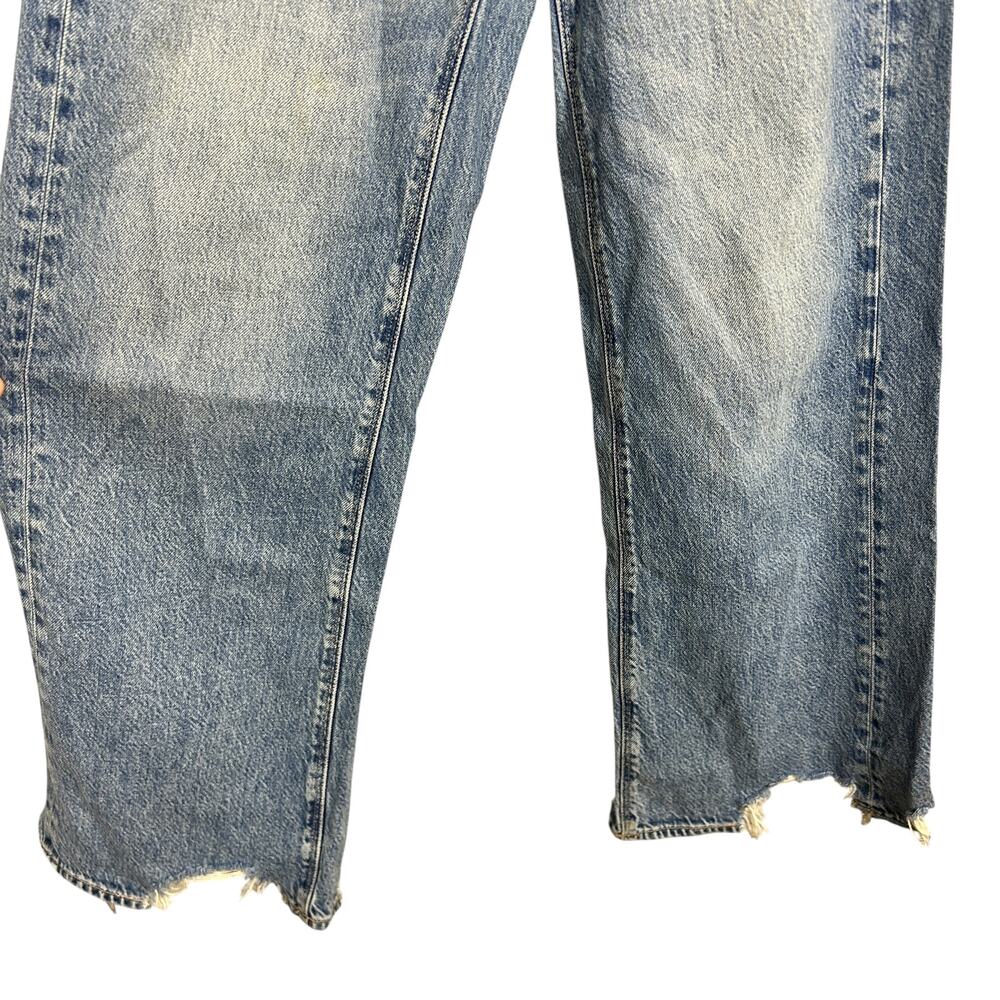 American Eagle High Rise Baggy Wide Leg Raw Hem Distressed 90s Y2K Baggy Jeans 2 - Picture 4 of 7